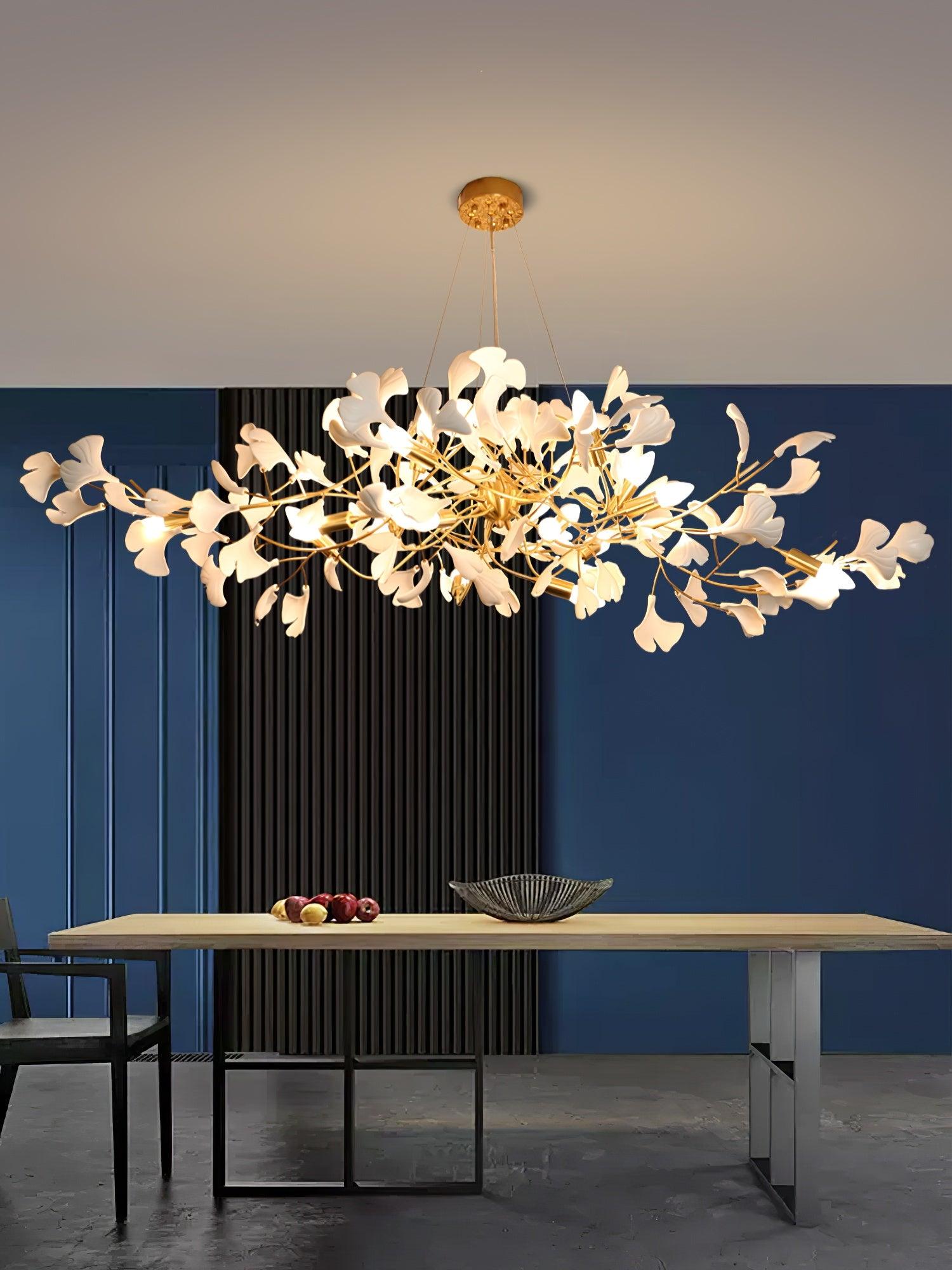 Lustre moderne Heimir en Métal Blanc corps et blanc feuilles
