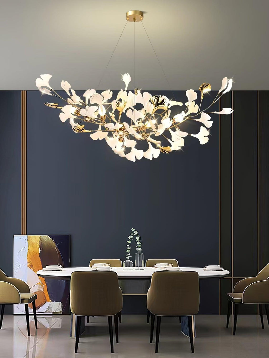 Lustre moderne Heimir en Métal Blanc corps et blanc feuilles
