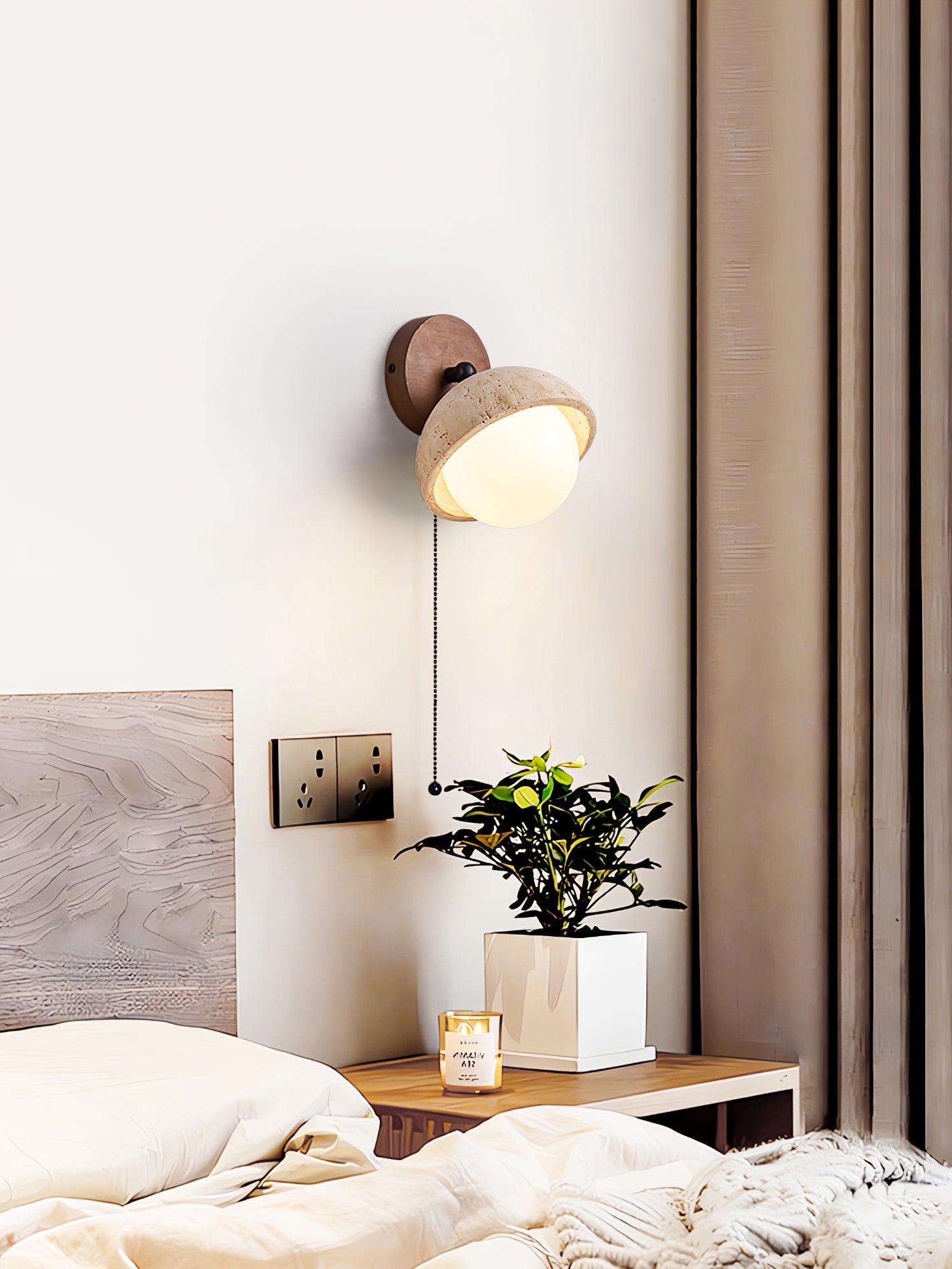Applique murale moderne Svante en Travertin jaune et noyer bois