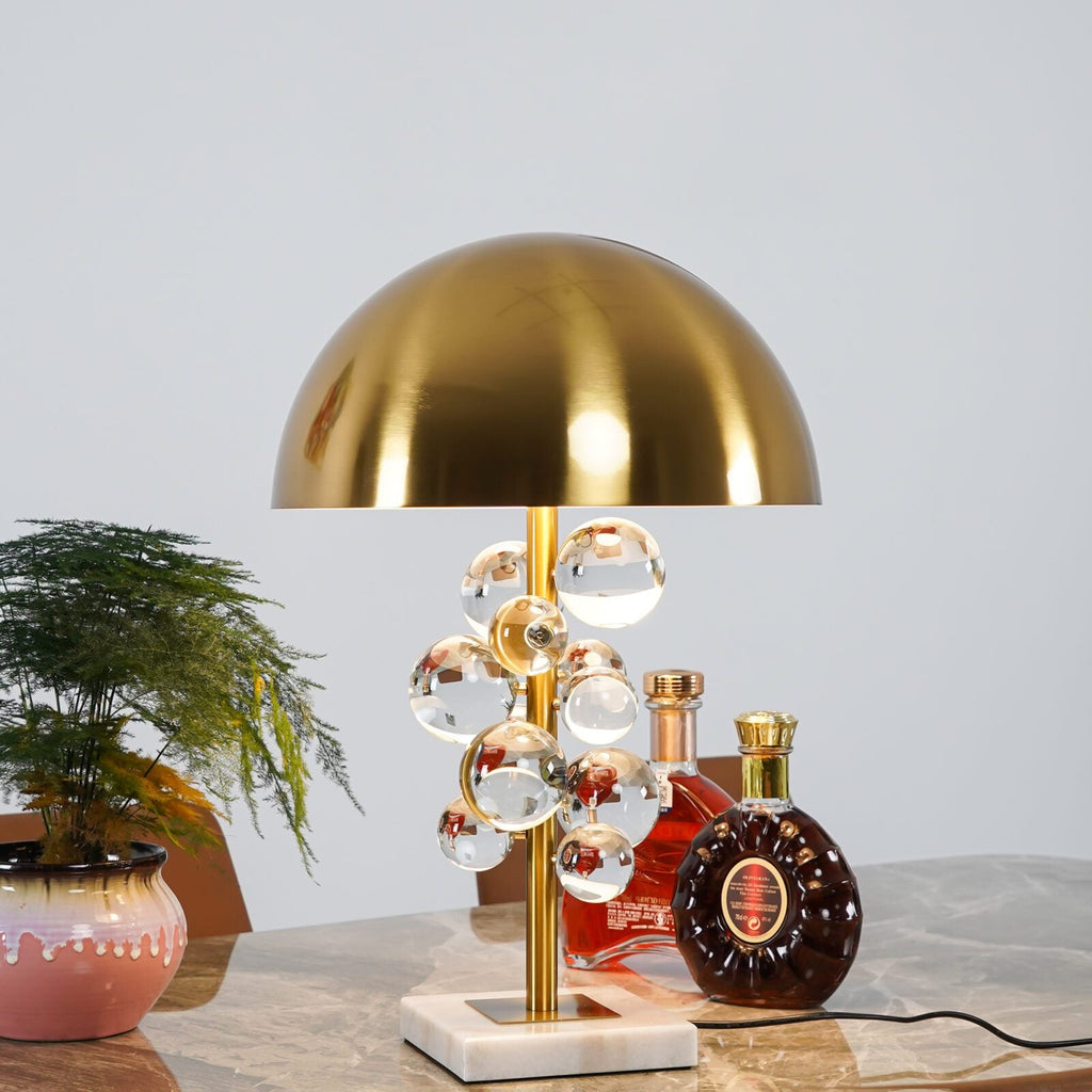 Lampe à poser moderne Nori en Marbre Doré et transparent