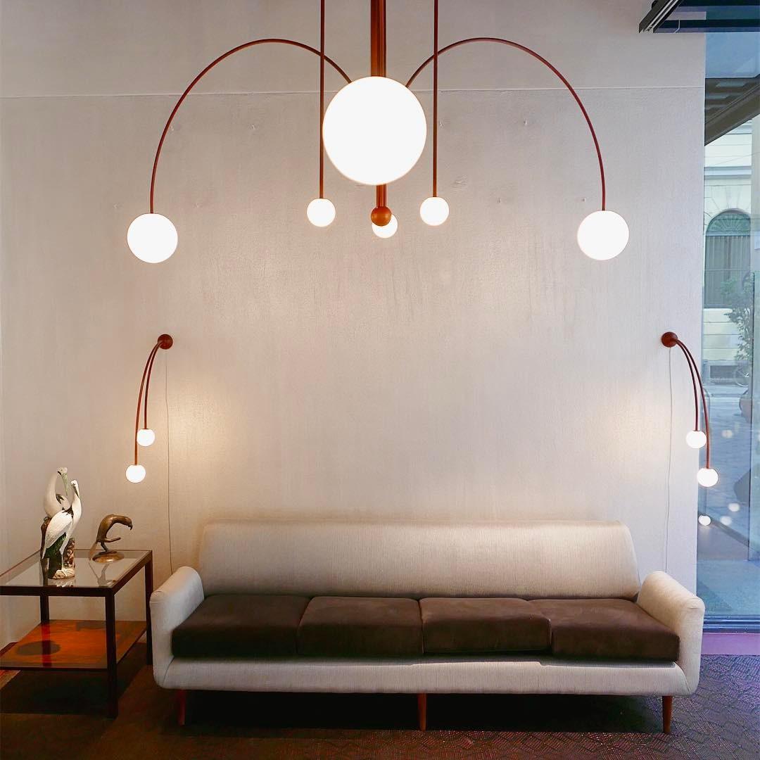 Lustre moderne Ejnar en Métal, Verre Cuivre plaqué