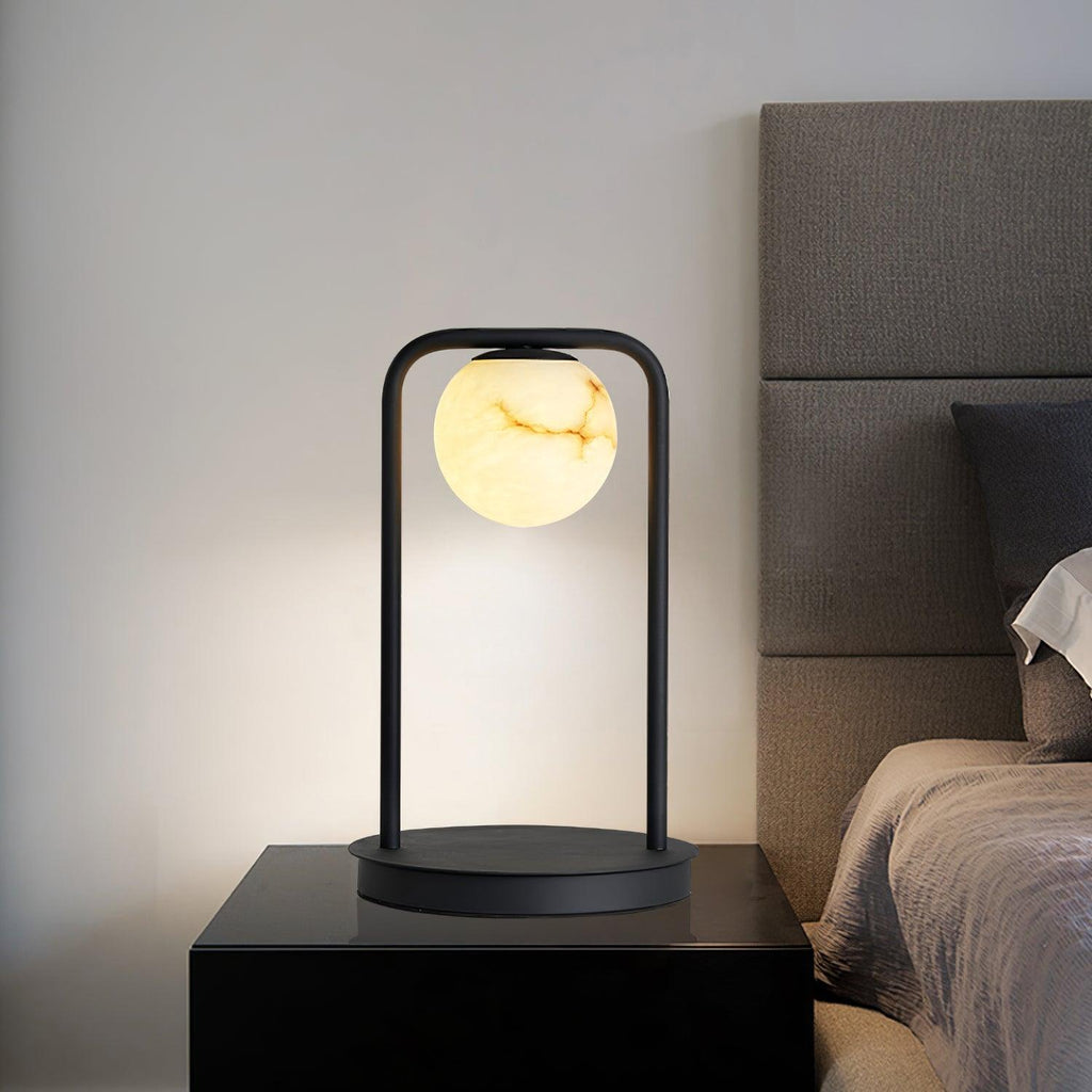 Lampe à poser moderne Walker en Noir et albâtre blanc