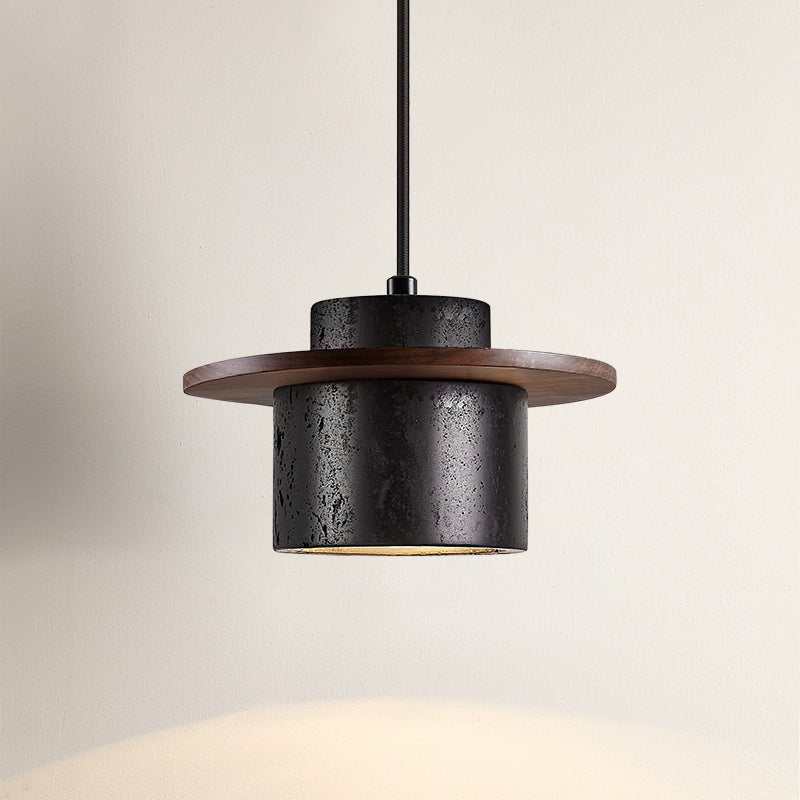 Suspension moderne Valto en Foncé noyer et noir travertin