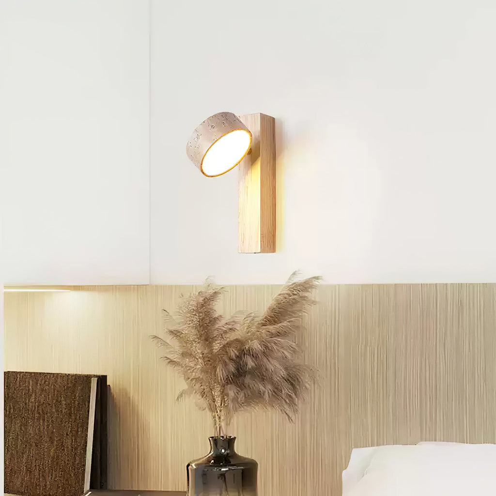 Applique murale moderne Haagen en Bois et travertin jaune