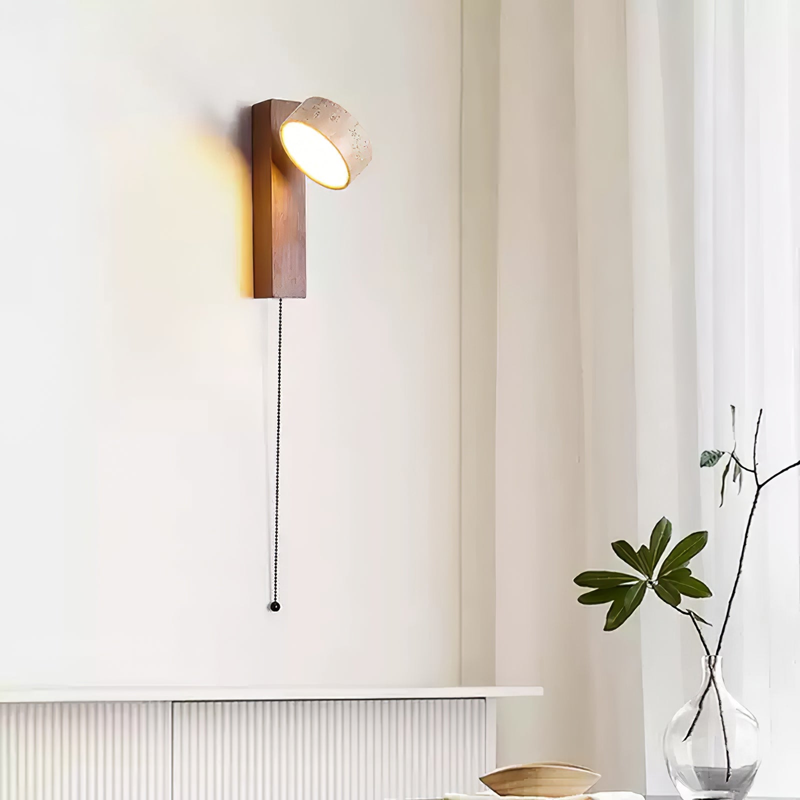 Applique murale moderne Haagen en Noyer bois et travertin jaune