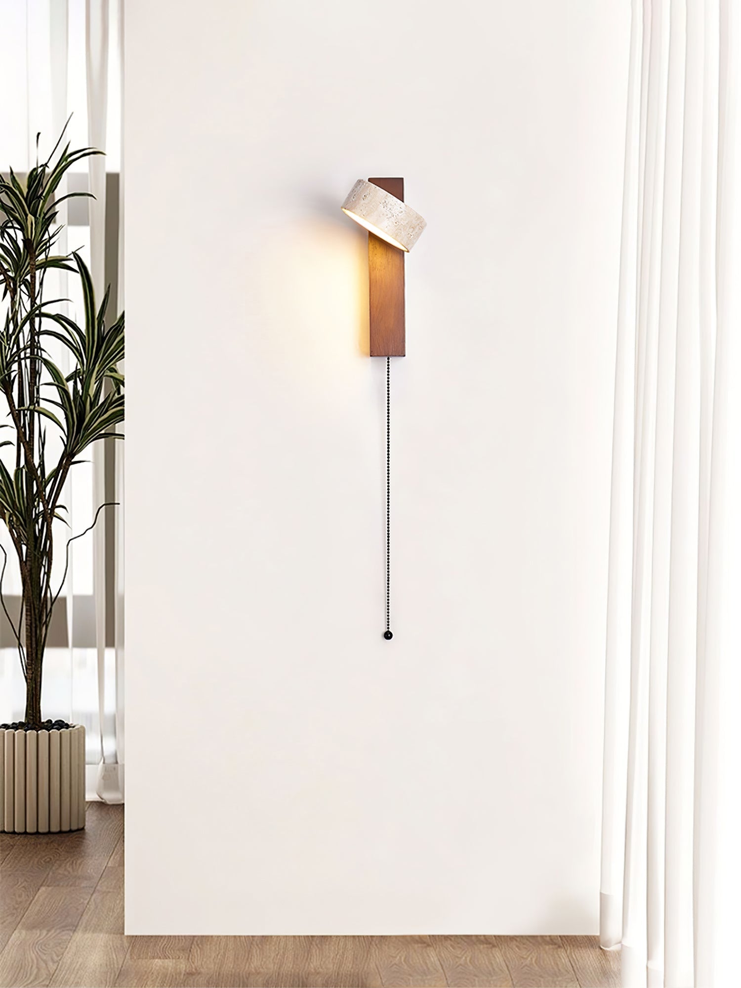 Applique murale moderne Haagen en Noyer bois et travertin jaune
