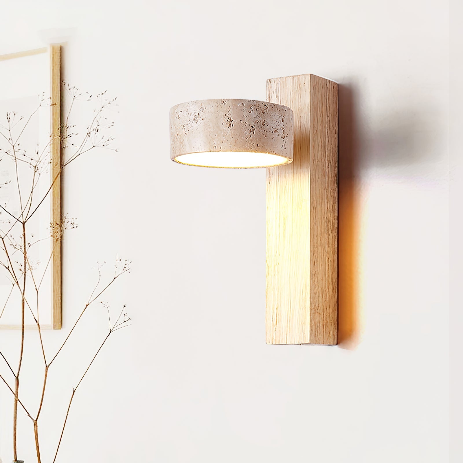 Applique murale moderne Haagen en Noyer bois et travertin jaune