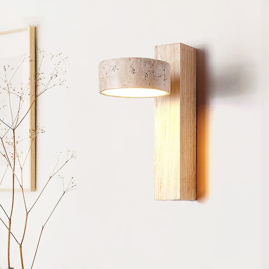 Applique murale moderne Haagen en Bois et travertin jaune