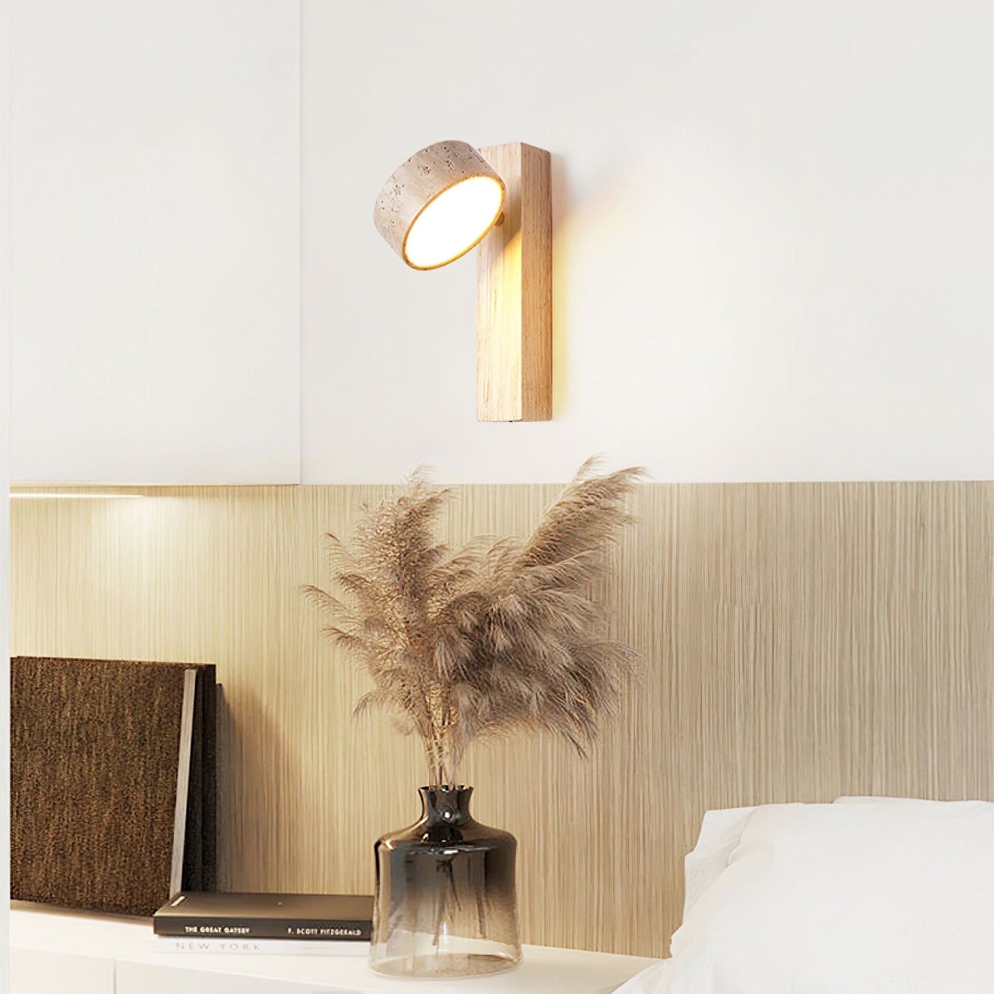 Applique murale moderne Haagen en Noyer bois et travertin jaune