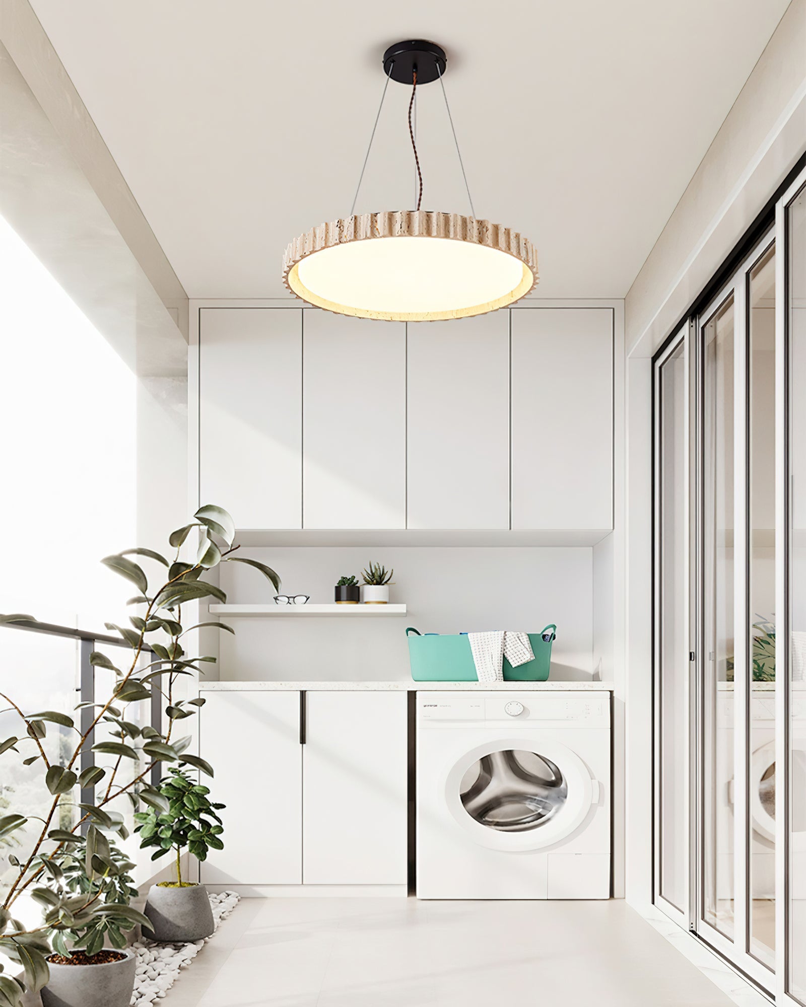 Suspension moderne Marsden en Travertin jaune et blanc