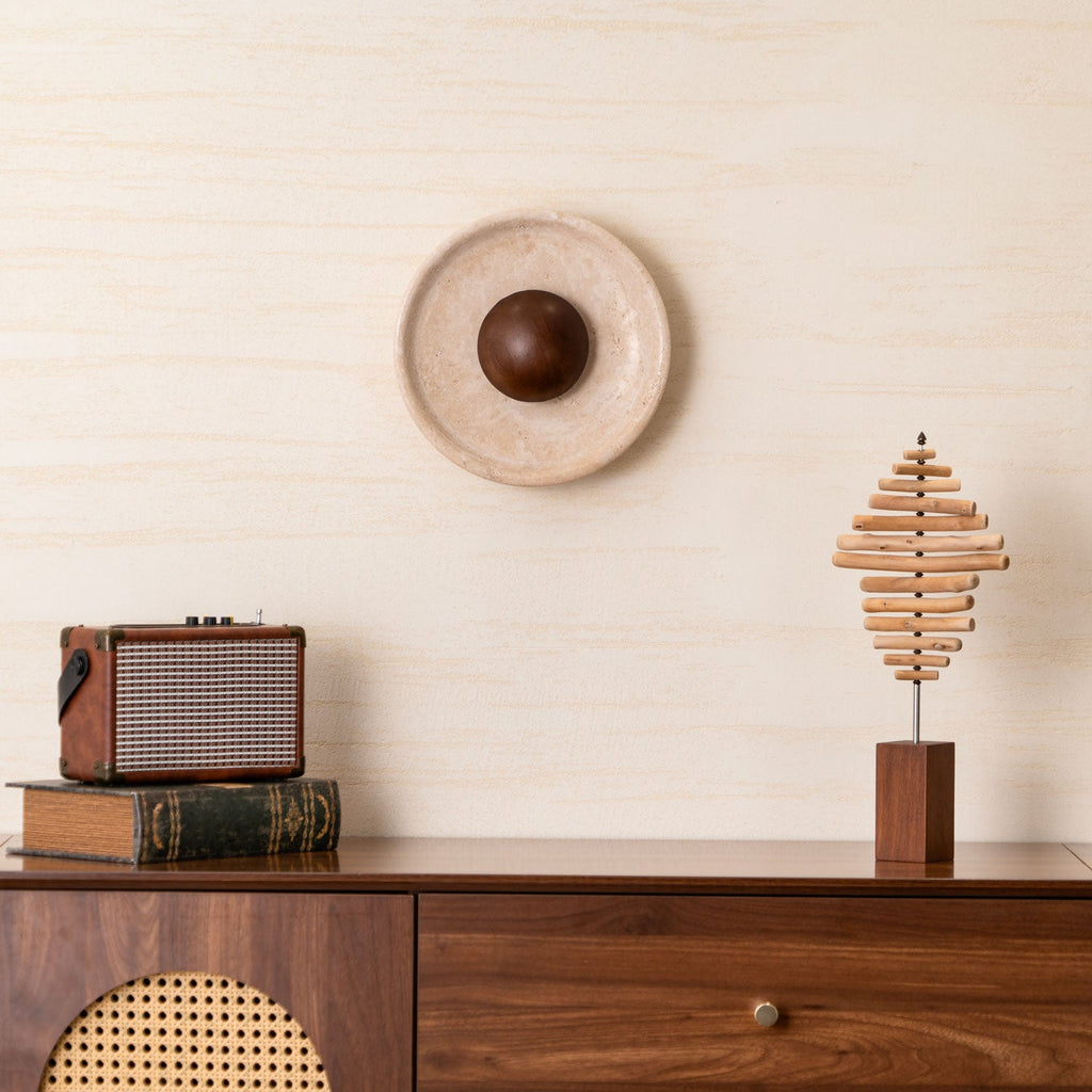 Applique murale moderne Radley en Noyer et travertin jaune