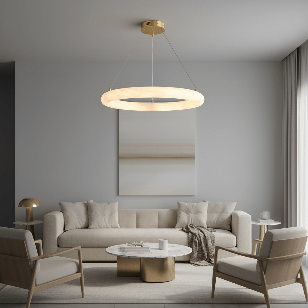 Lustre moderne Vero en Albâtre Blanc et doré