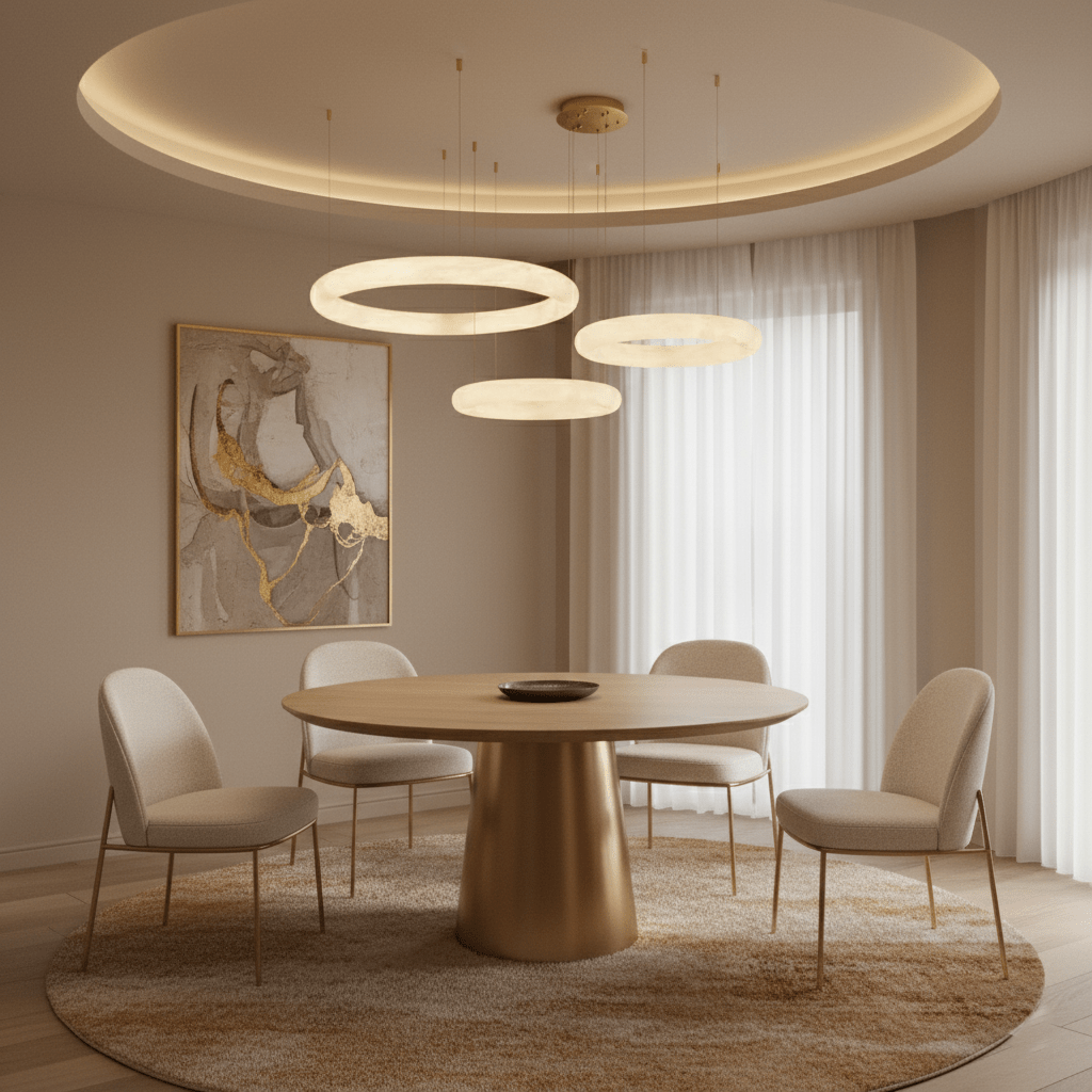 Lustre moderne Vero en Albâtre Blanc et doré