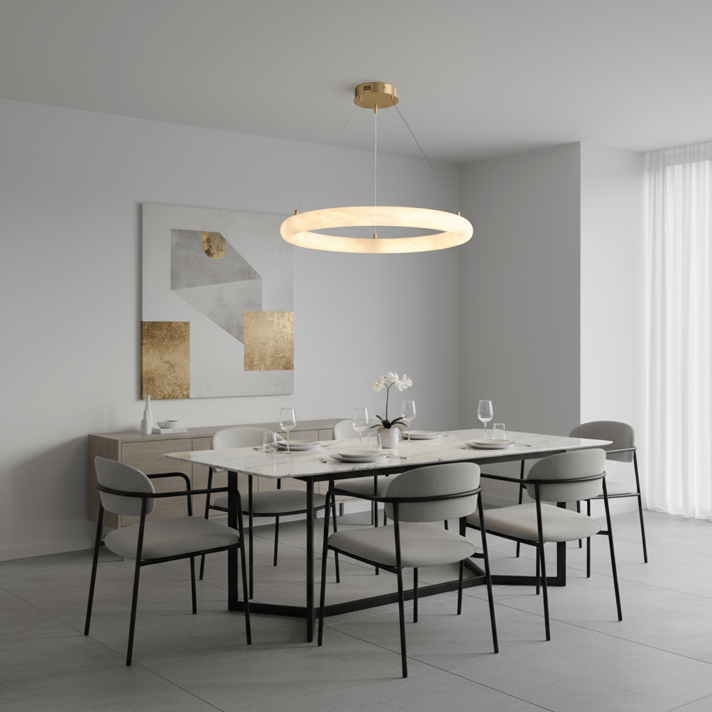 Lustre moderne Vero en Albâtre Blanc et doré