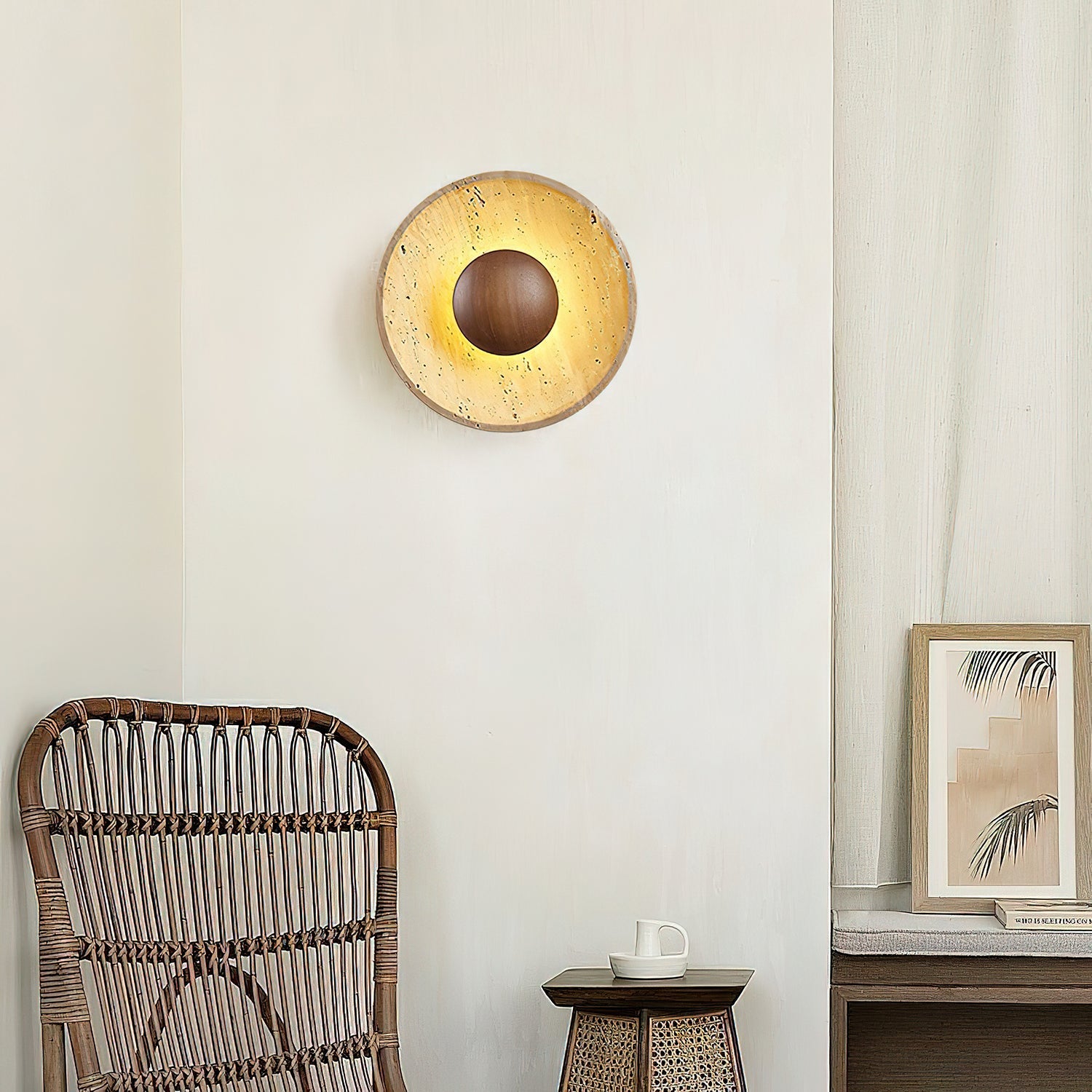 Applique murale moderne Radley en Bois et travertin jaune