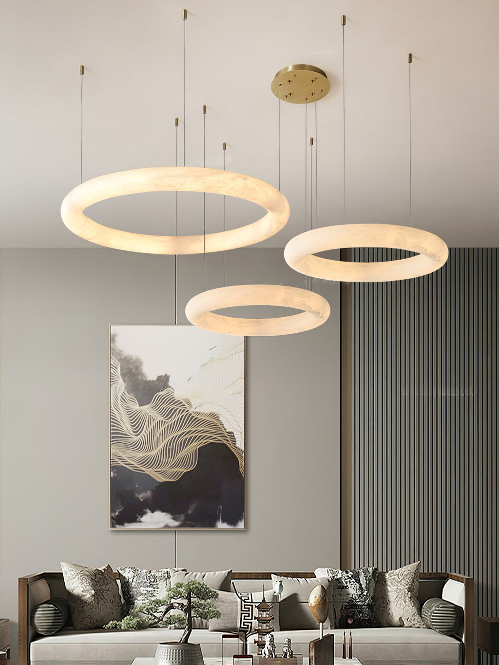 Lustre moderne Vero en Albâtre Blanc et doré