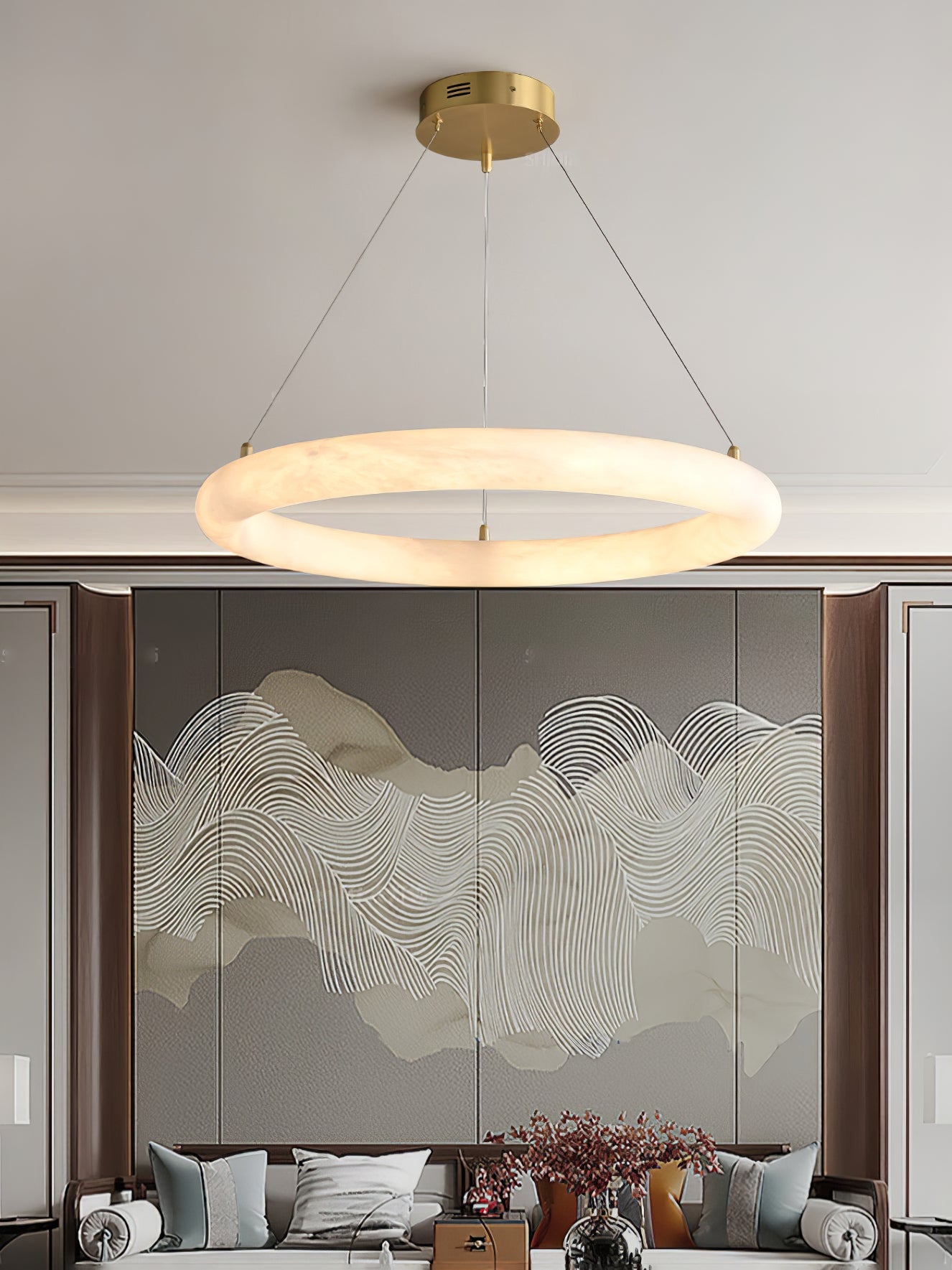Lustre moderne Vero en Albâtre Blanc et doré