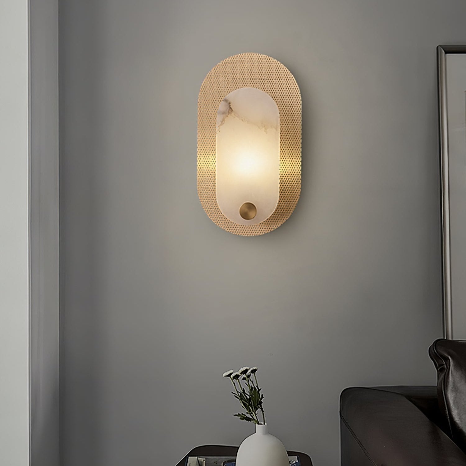 Applique murale moderne Erp en Albâtre Laiton et blanc
