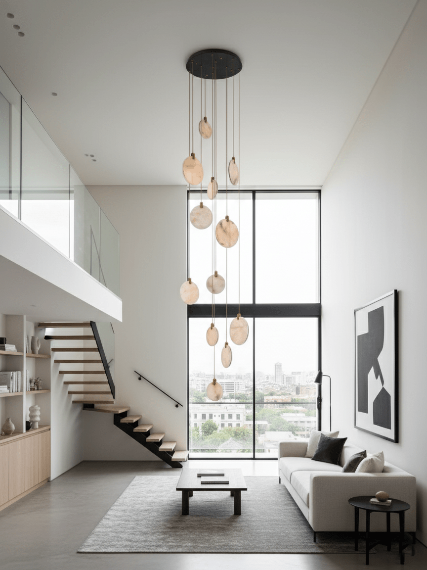 Suspension moderne Walder en Albâtre Or et blanc