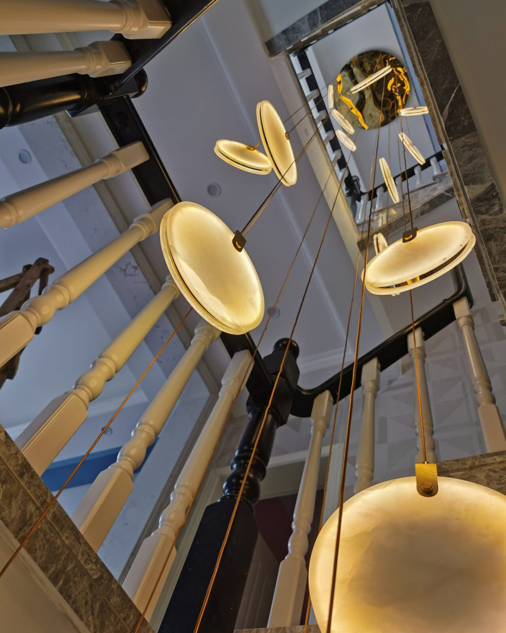 Suspension moderne Walder en Albâtre Or et blanc