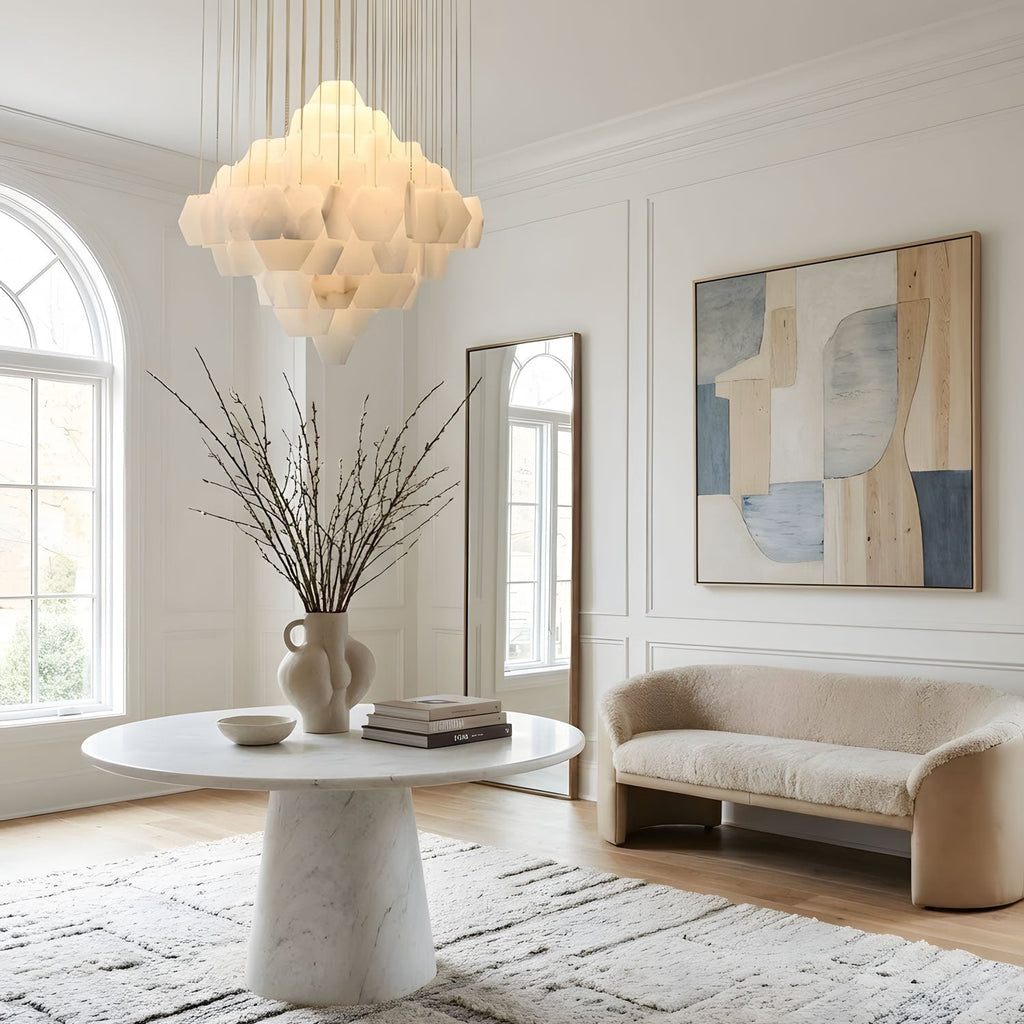Lustre moderne Hlynur en Albâtre Or et blanc