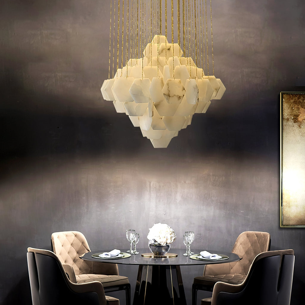 Lustre moderne Hlynur en Albâtre Or et blanc