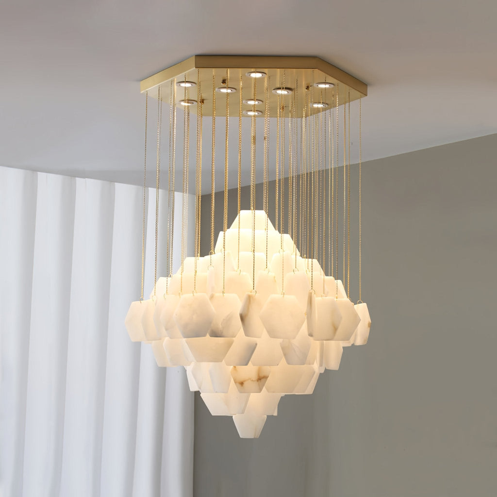 Lustre moderne Hlynur en Albâtre Or et blanc