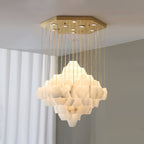 Lustre moderne Hlynur en Albâtre Or et blanc