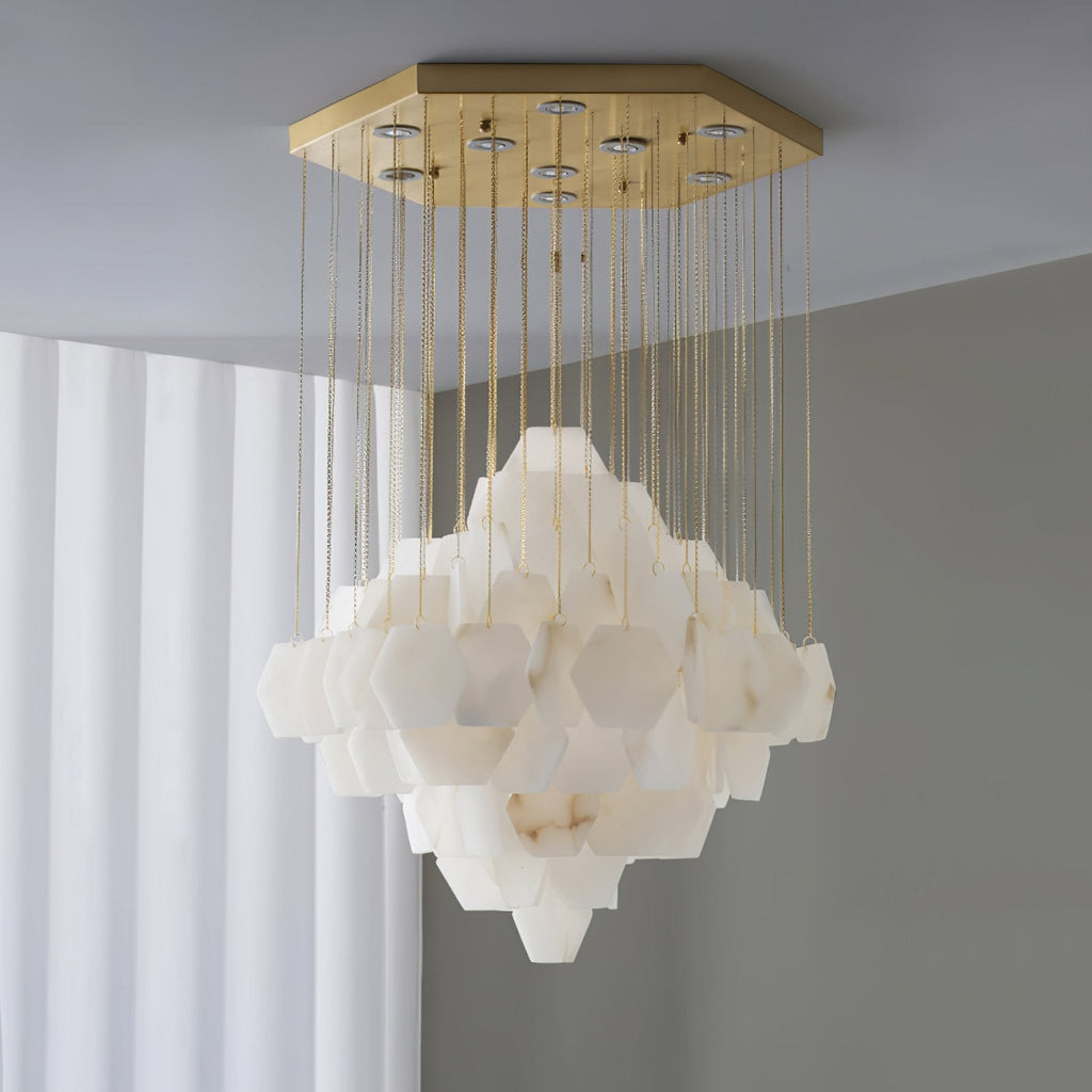 Lustre moderne Hlynur en Albâtre Or et blanc