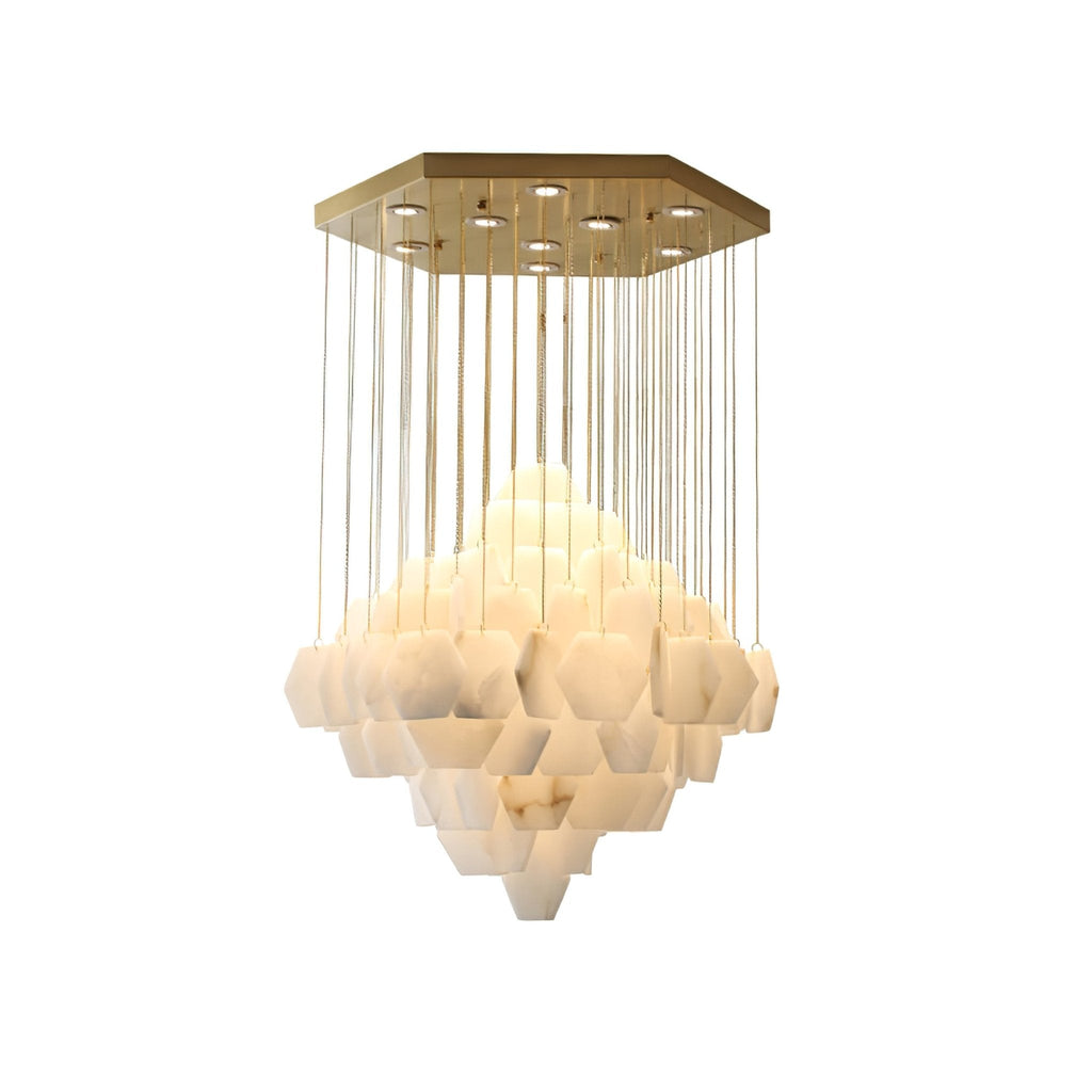 Lustre moderne Hlynur en Albâtre Or et blanc