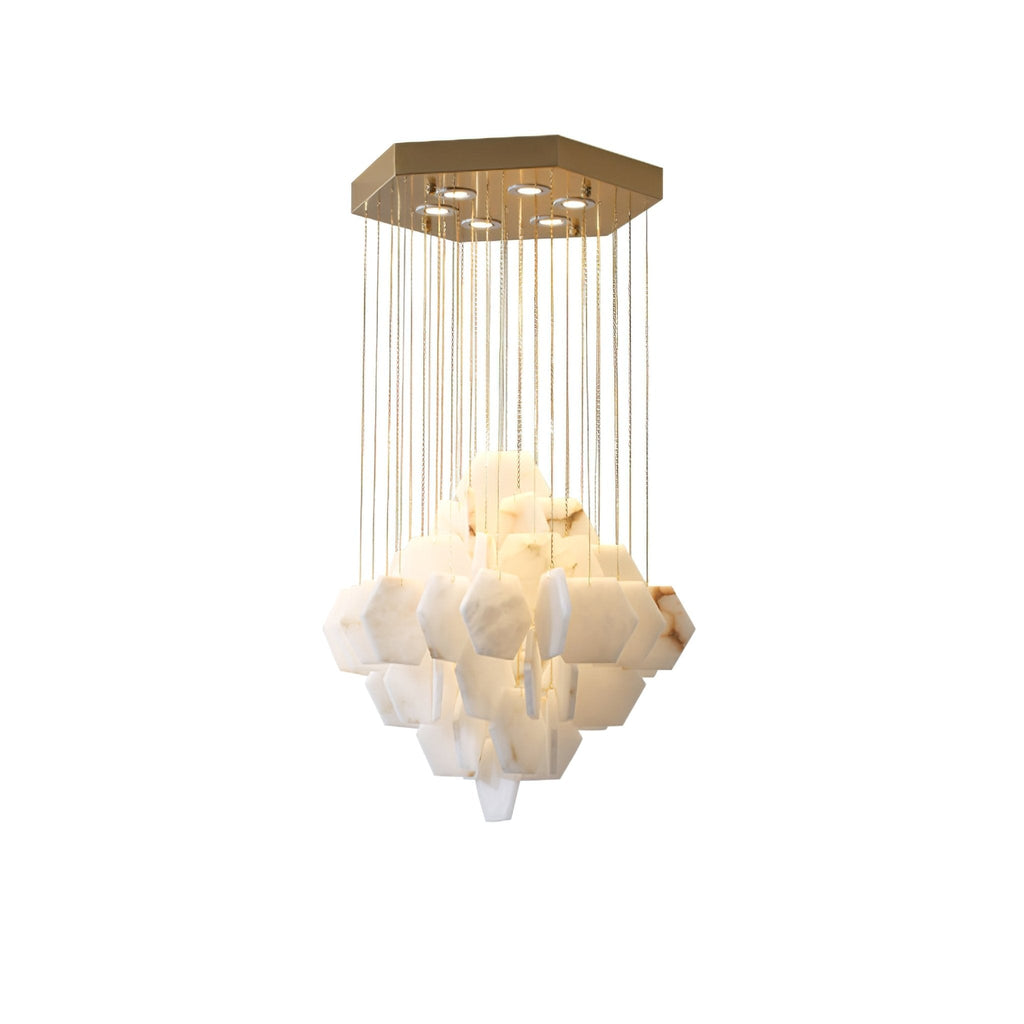 Lustre moderne Hlynur en Albâtre Or et blanc