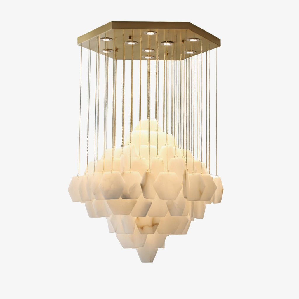Lustre moderne Hlynur en Albâtre Or et blanc