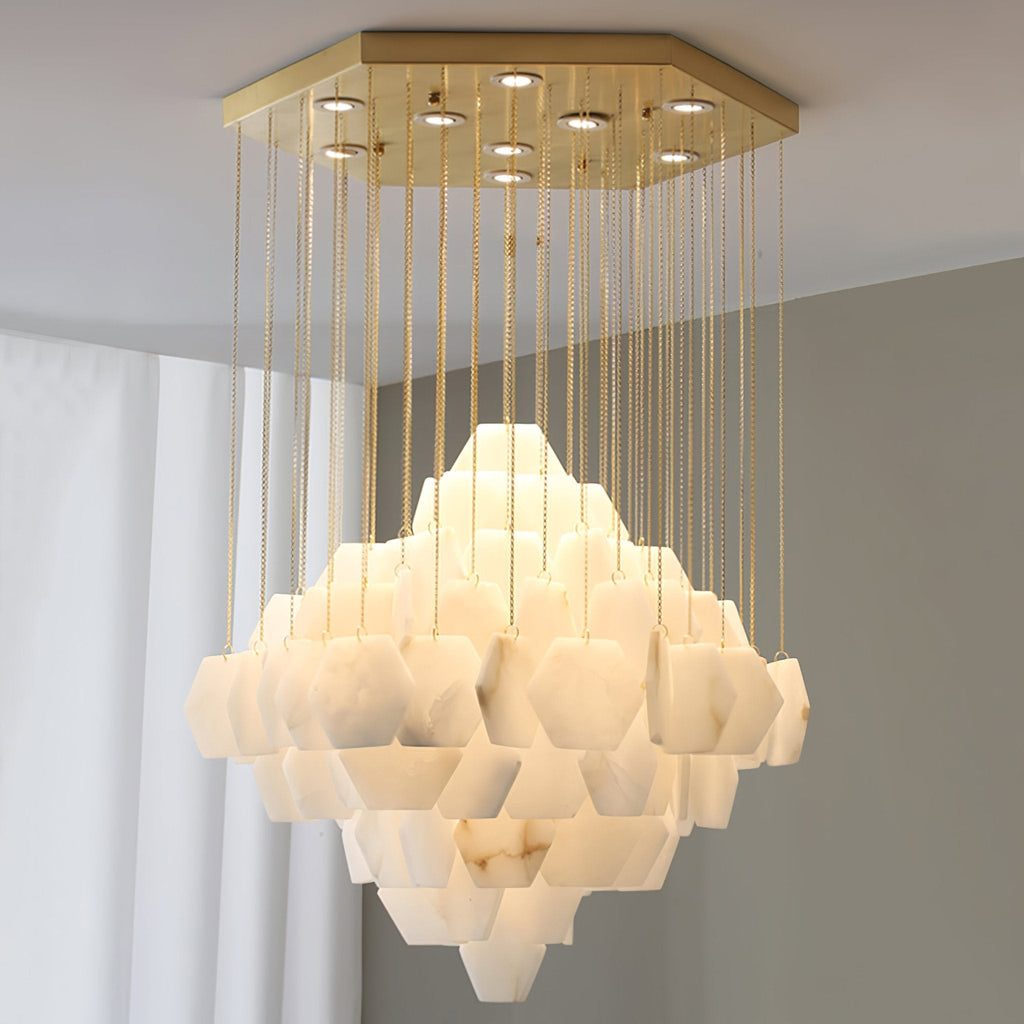 Lustre moderne Hlynur en Albâtre Or et blanc
