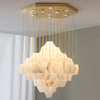 Lustre moderne Hlynur en Albâtre Or et blanc