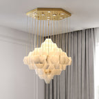 Lustre moderne Hlynur en Albâtre Or et blanc