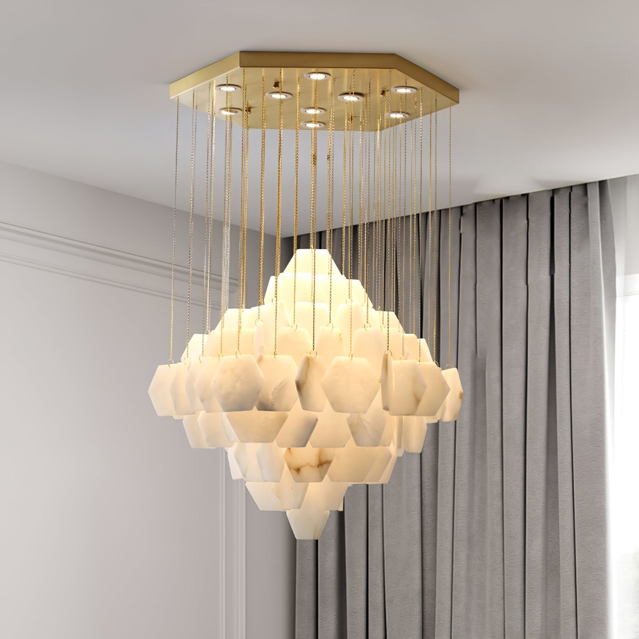 Lustre moderne Hlynur en Albâtre Or et blanc