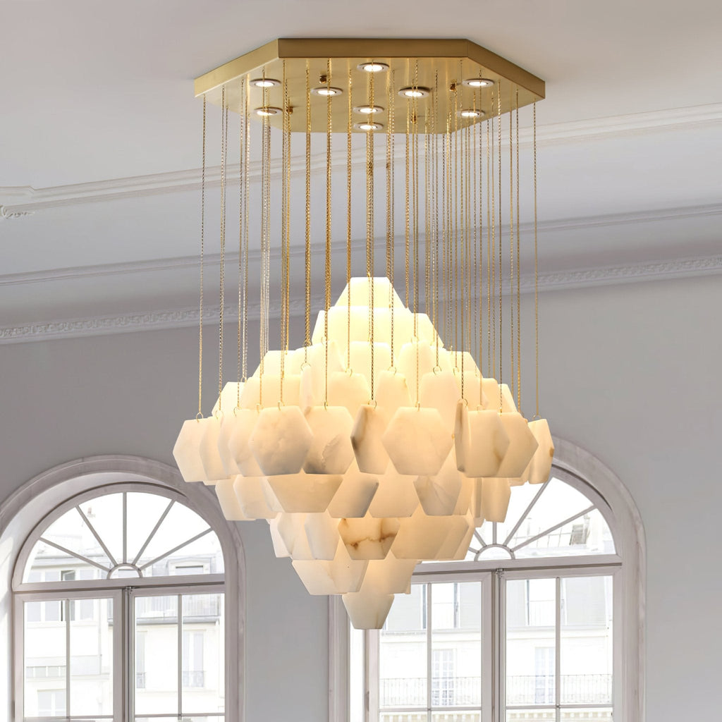 Lustre moderne Hlynur en Albâtre Or et blanc