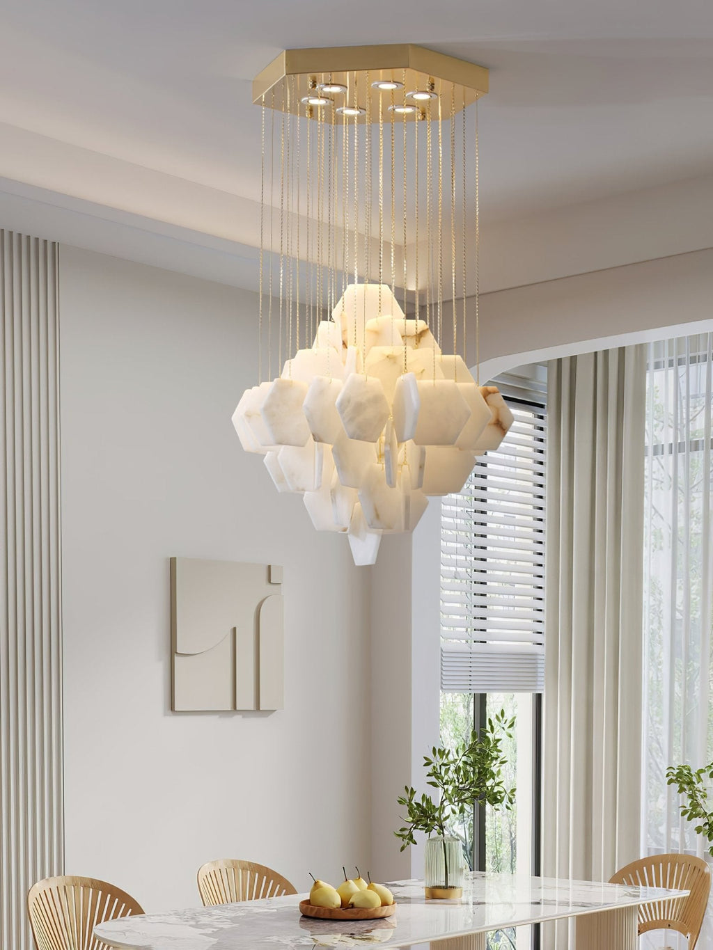 Lustre moderne Hlynur en Albâtre Or et blanc