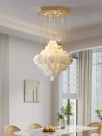 Lustre moderne Hlynur en Albâtre Or et blanc