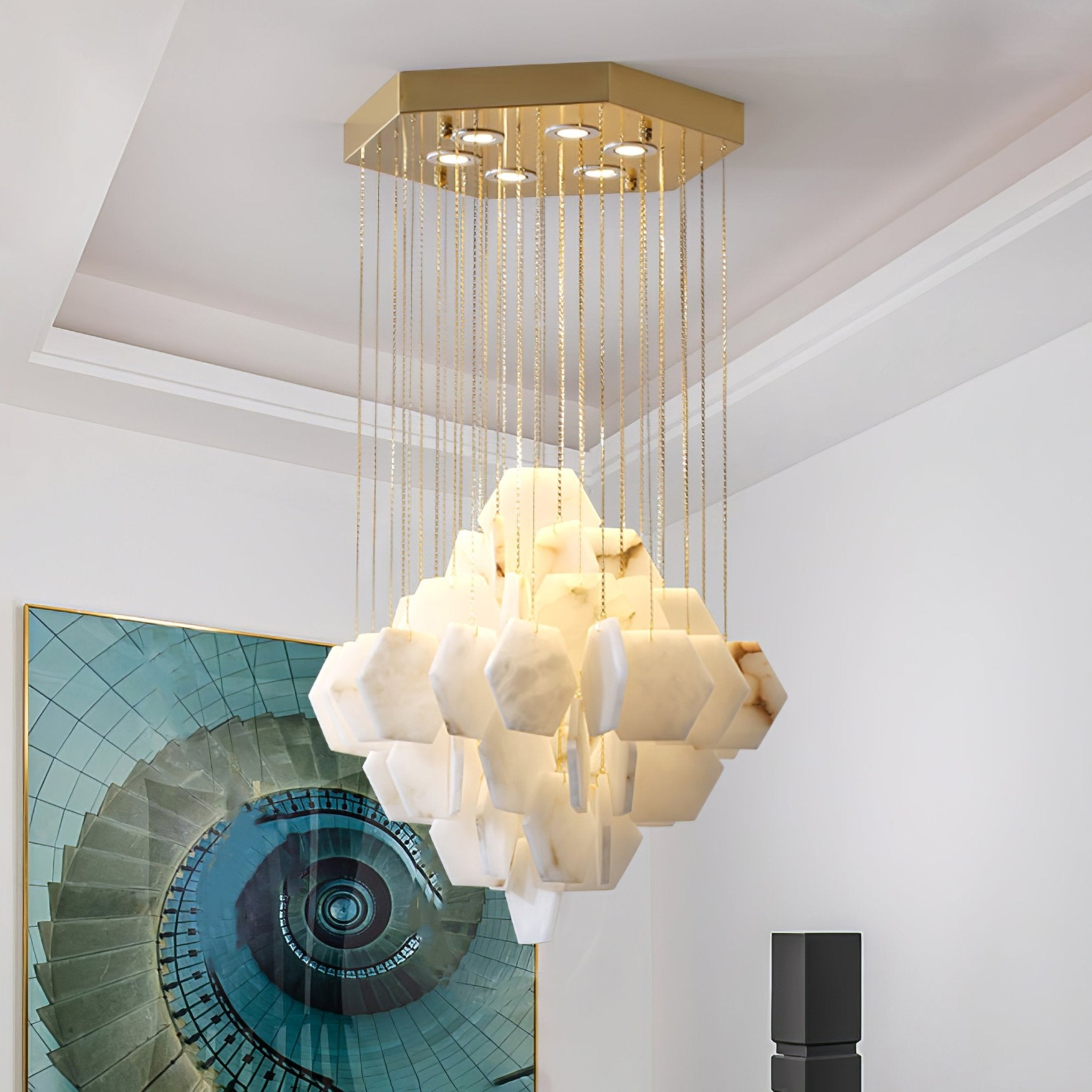 Lustre moderne Hlynur en Albâtre Or et blanc