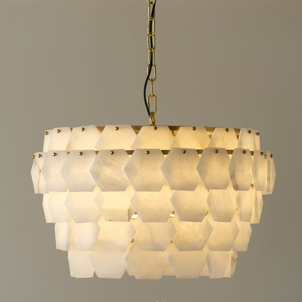 Suspension moderne Norse en Albâtre Or et blanc