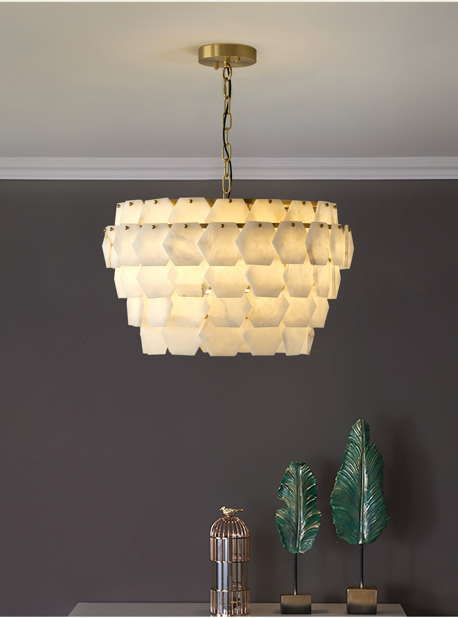 Suspension moderne Norse en Albâtre Or et blanc