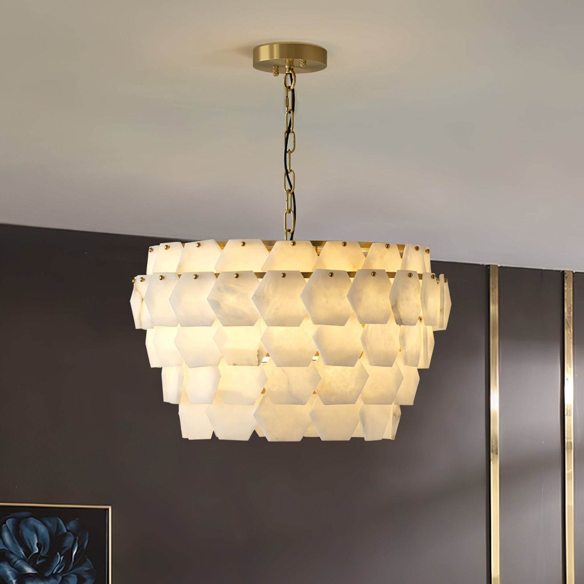 Suspension moderne Norse en Albâtre Or et blanc