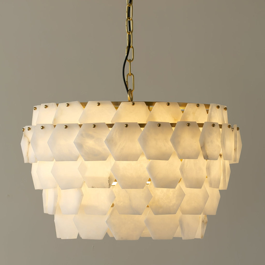 Suspension moderne Norse en Albâtre Or et blanc