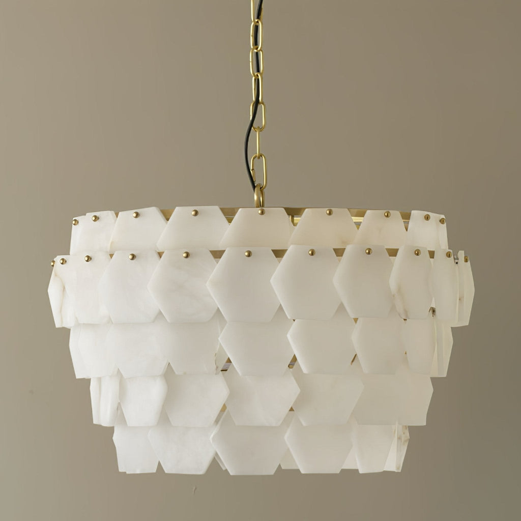 Suspension moderne Norse en Albâtre Or et blanc