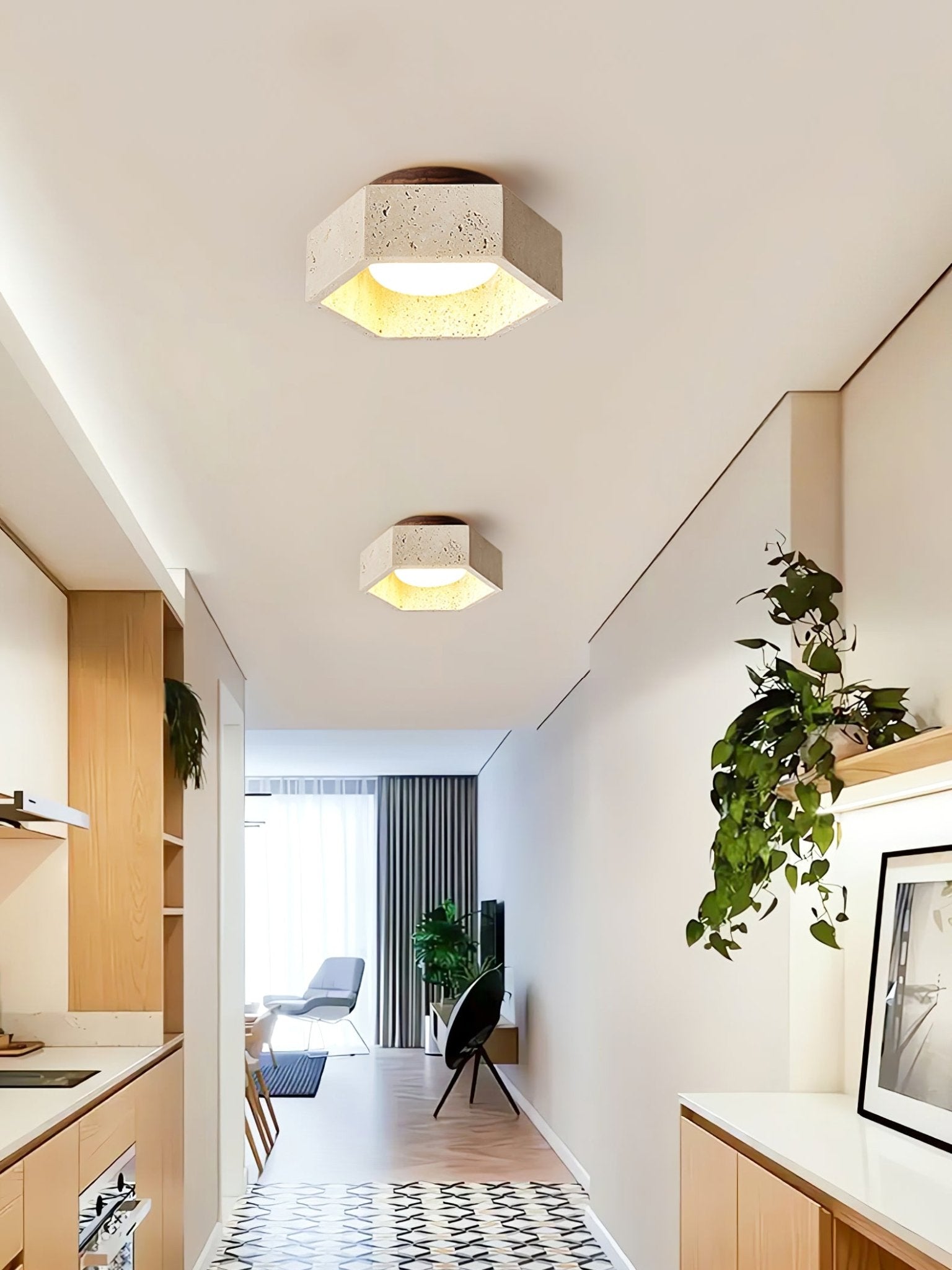Plafonnier moderne Haldan en Travertin jaune