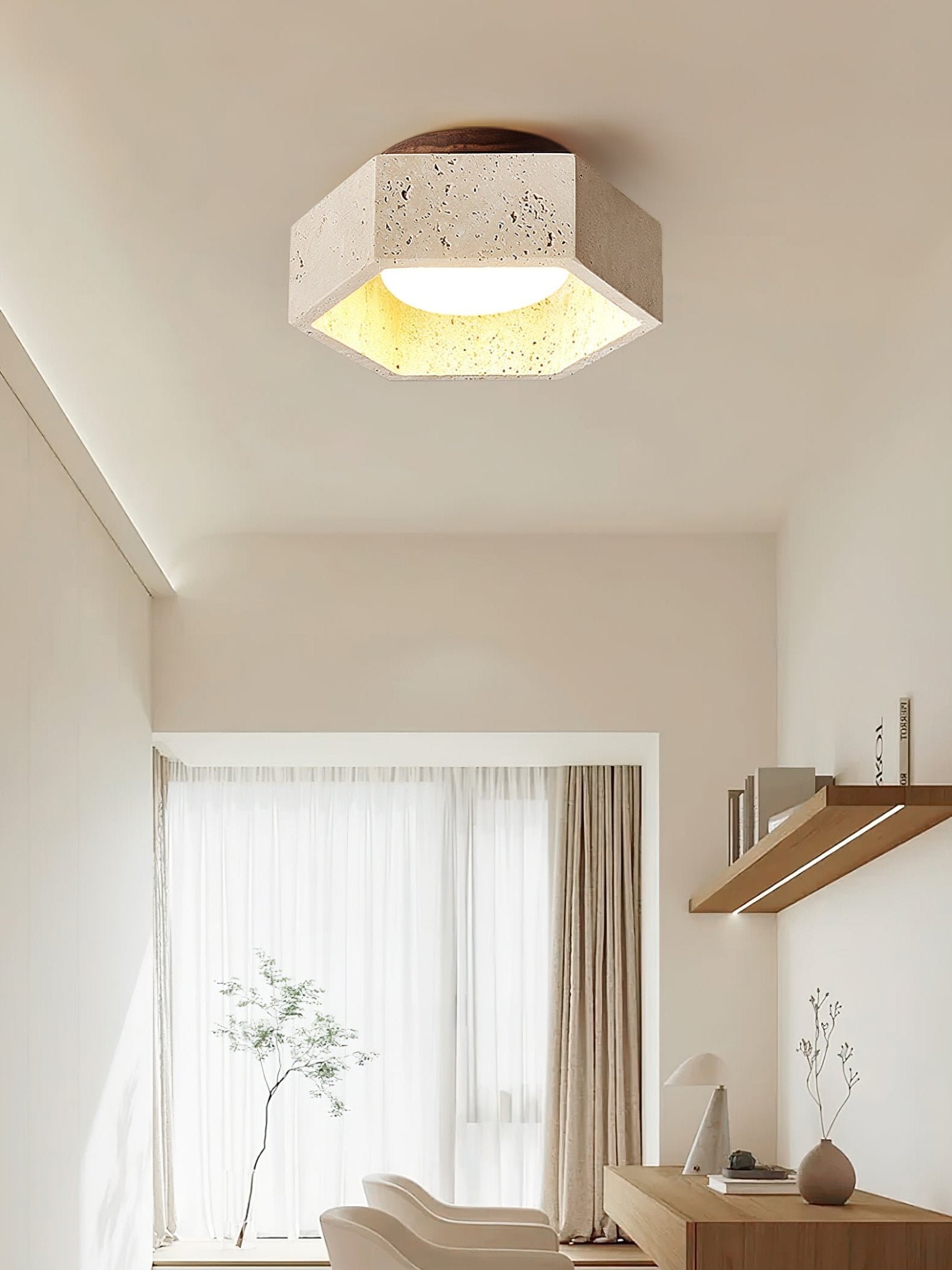 Plafonnier moderne Haldan en Travertin jaune
