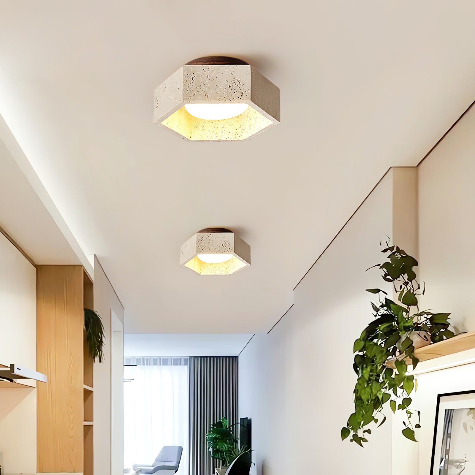 Plafonnier moderne Haldan en Travertin jaune