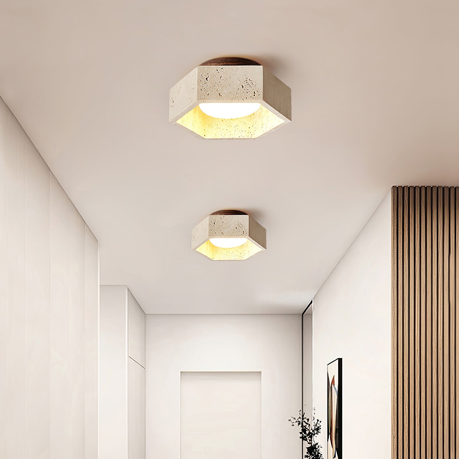 Plafonnier moderne Haldan en Travertin jaune