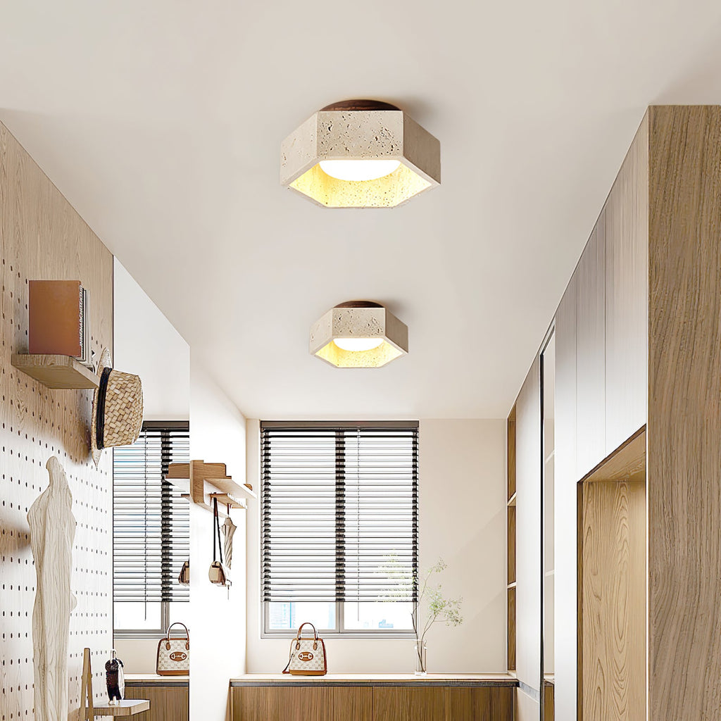 Plafonnier moderne Haldan en Travertin jaune